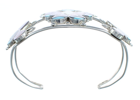 Sterling Silver Multicolor Butterfly Native American Zuni Cuff Bracelet AX124806